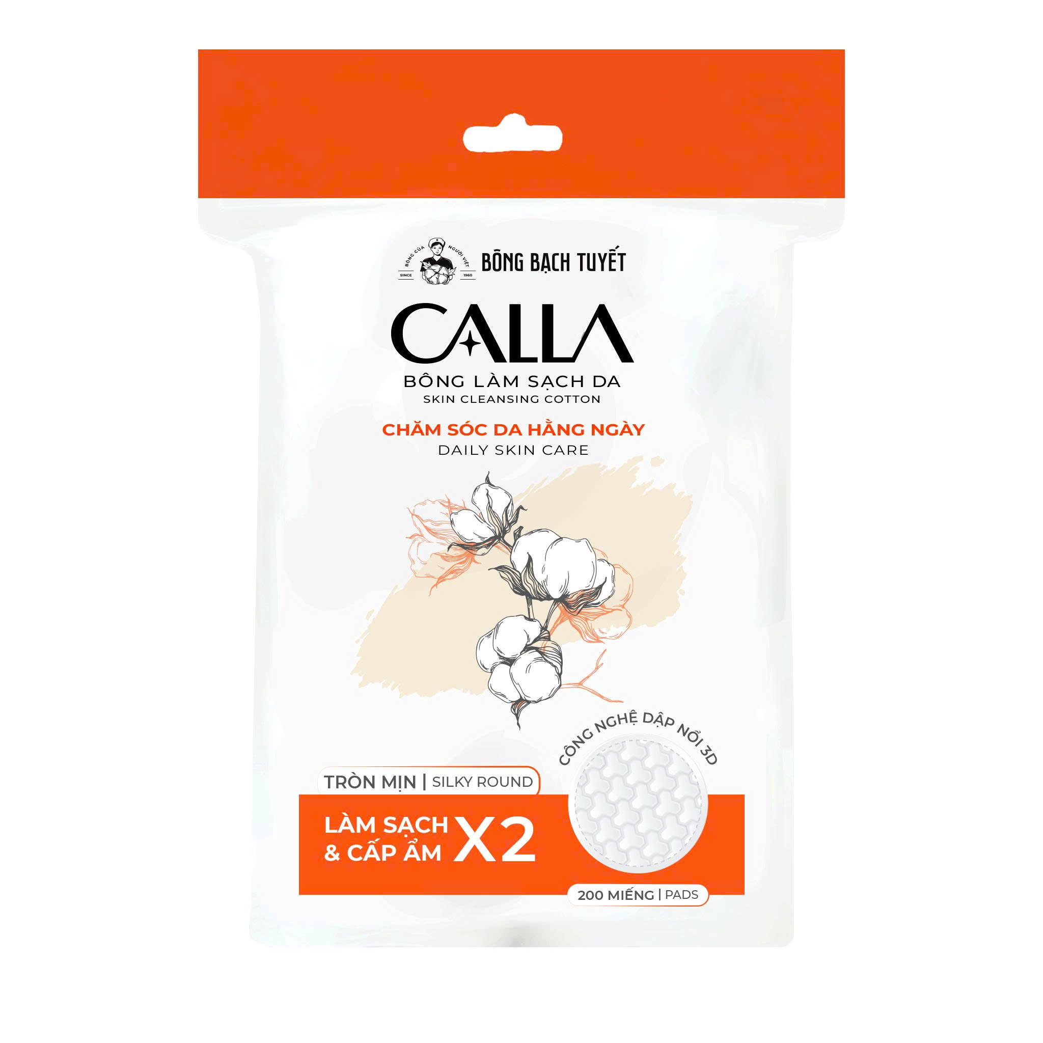 Combo 3 Túi Bông Tẩy Trang Calla Bạch Tuyết màu cam 3D 